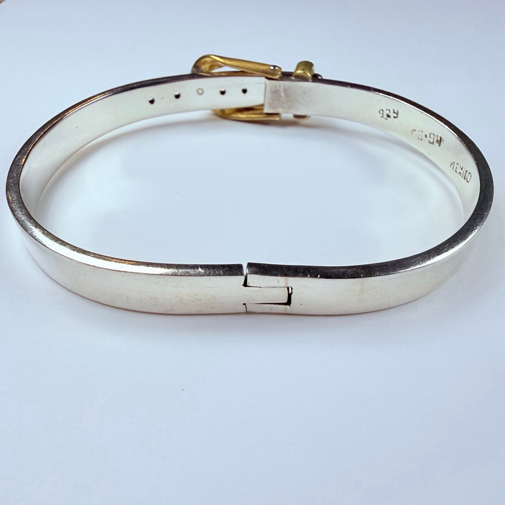 Taxco Adjustable Belt Buckle Sterling Silver 925 Vintage Mexico Bangle Bracelet - Picture 4 of 11